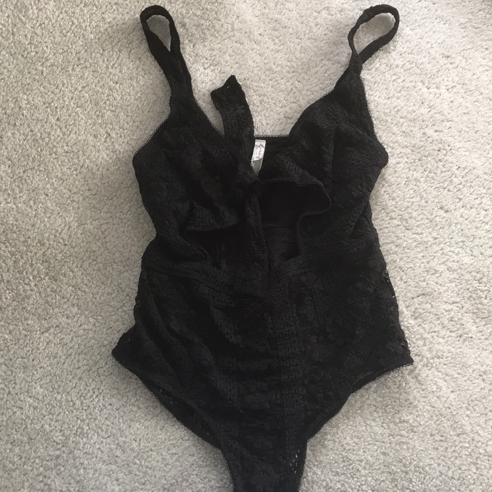 Lace tie front bodysuit